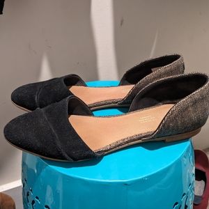 TOMS Black Suede Metallic Woven Women's Jutti d'orsay flats